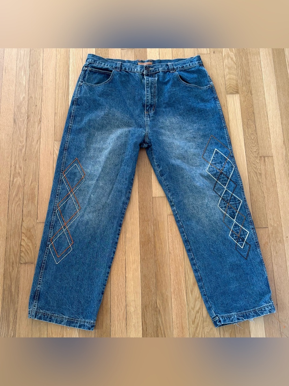 Vintage PJ Mark Denim Jeans Y2K 2000s Embroidered Design Baggy Hip Hop 42x32